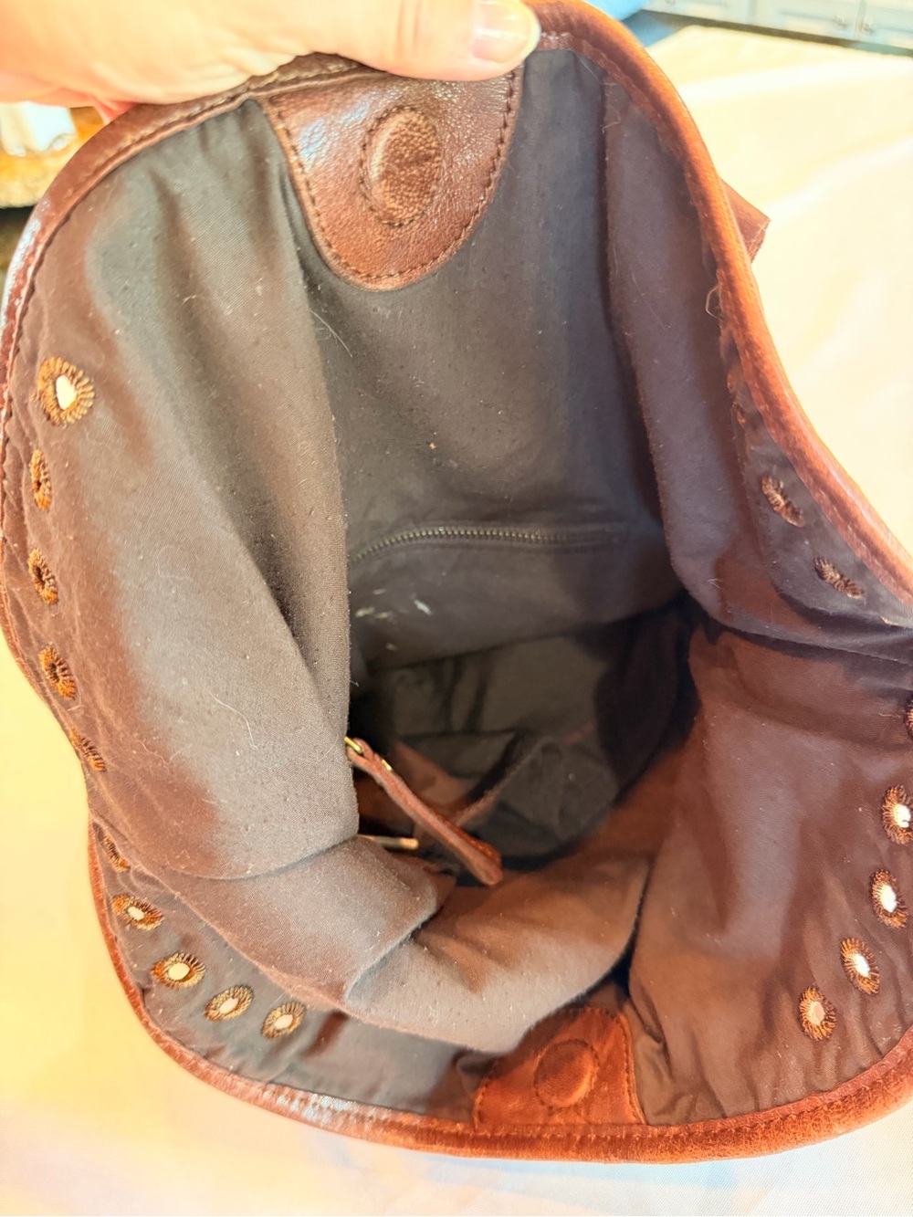 Vintage Lucky Brand Patchwork Suede & Leather Dual Handle Tote in Earth Shades - Picture 8 of 11